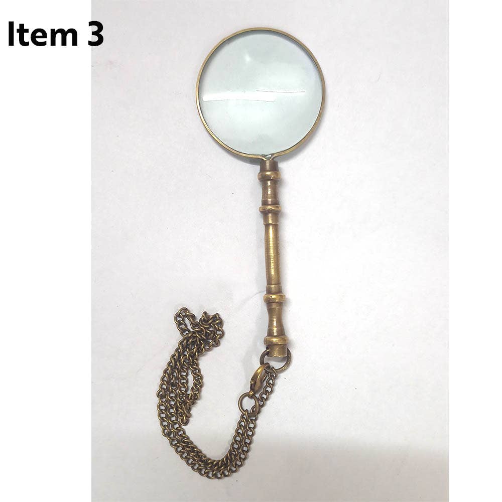 88mm Victorian Scholar’s Magnifier, 14' brass chain, each