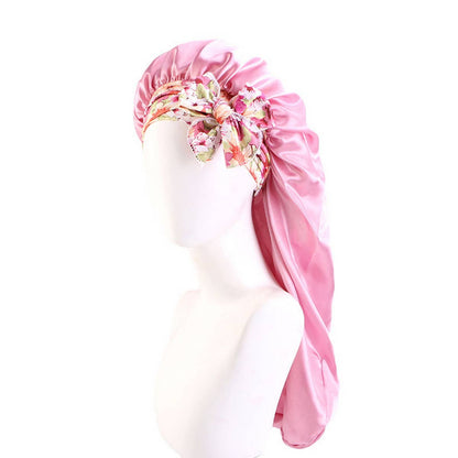 PRINTED RIBBON LONG HAIR CARE NIGHTCAP_CWAH1477