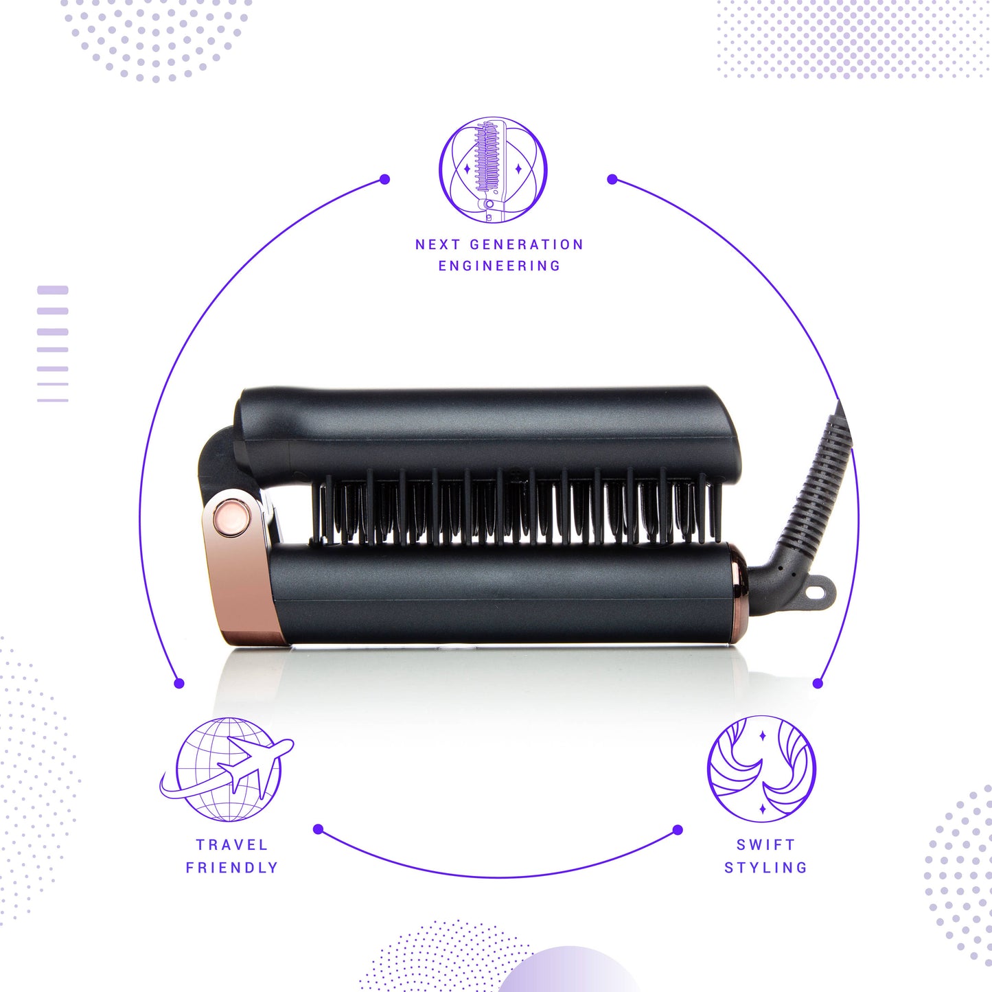 Equinox Foldable Hot Brush w/ Travel Case - Black Mirror